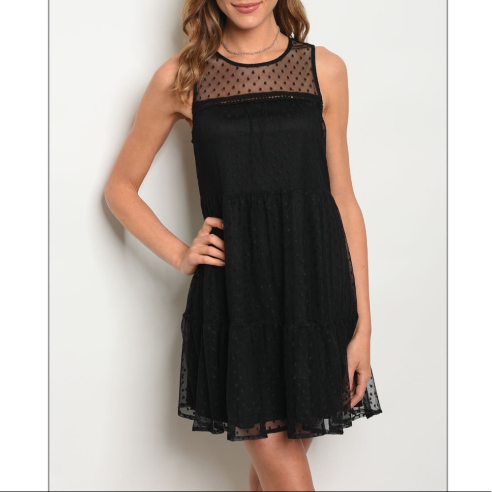 Black Sleeveless Tulle Mesh Multi Tier Dress - Picture 1 of 2